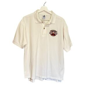 Vtg INDIANAPOLIS 500 Race Solid White Short Sleeve Polo Embroidered Shirt 1982